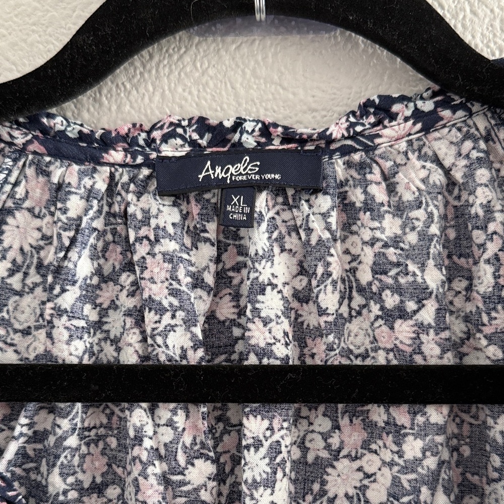 Angels Navy Long Sleeve Floral Blouse - Picture 2 of 5